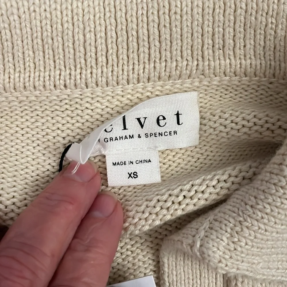 NWT Velvet Women's Lucie Henley Sweater in Cream and Green Stripe size xs